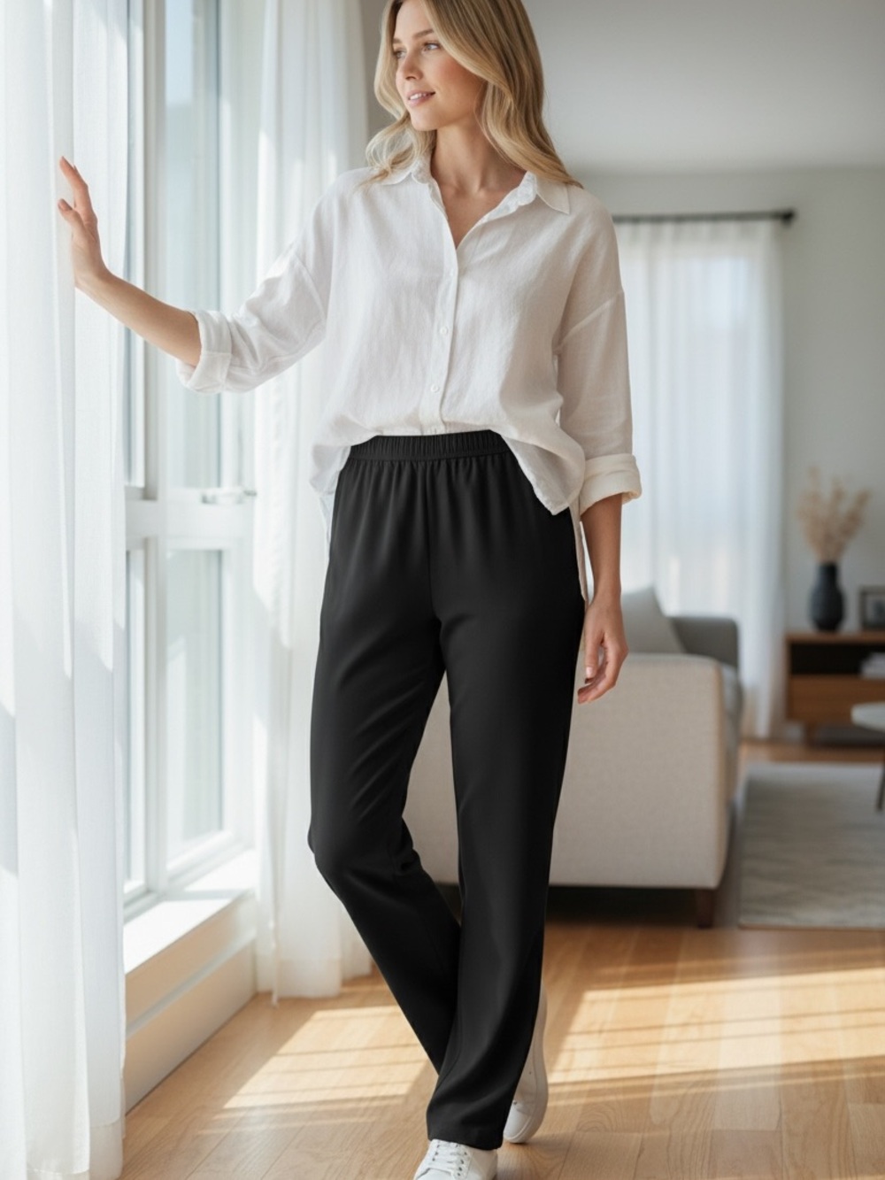 Theory Black Elastic-Waist Track Pants
